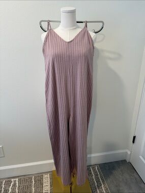 RVCA Mauve Pink & White Stripe Wide Leg Jumpsuit Small Adjustable Straps